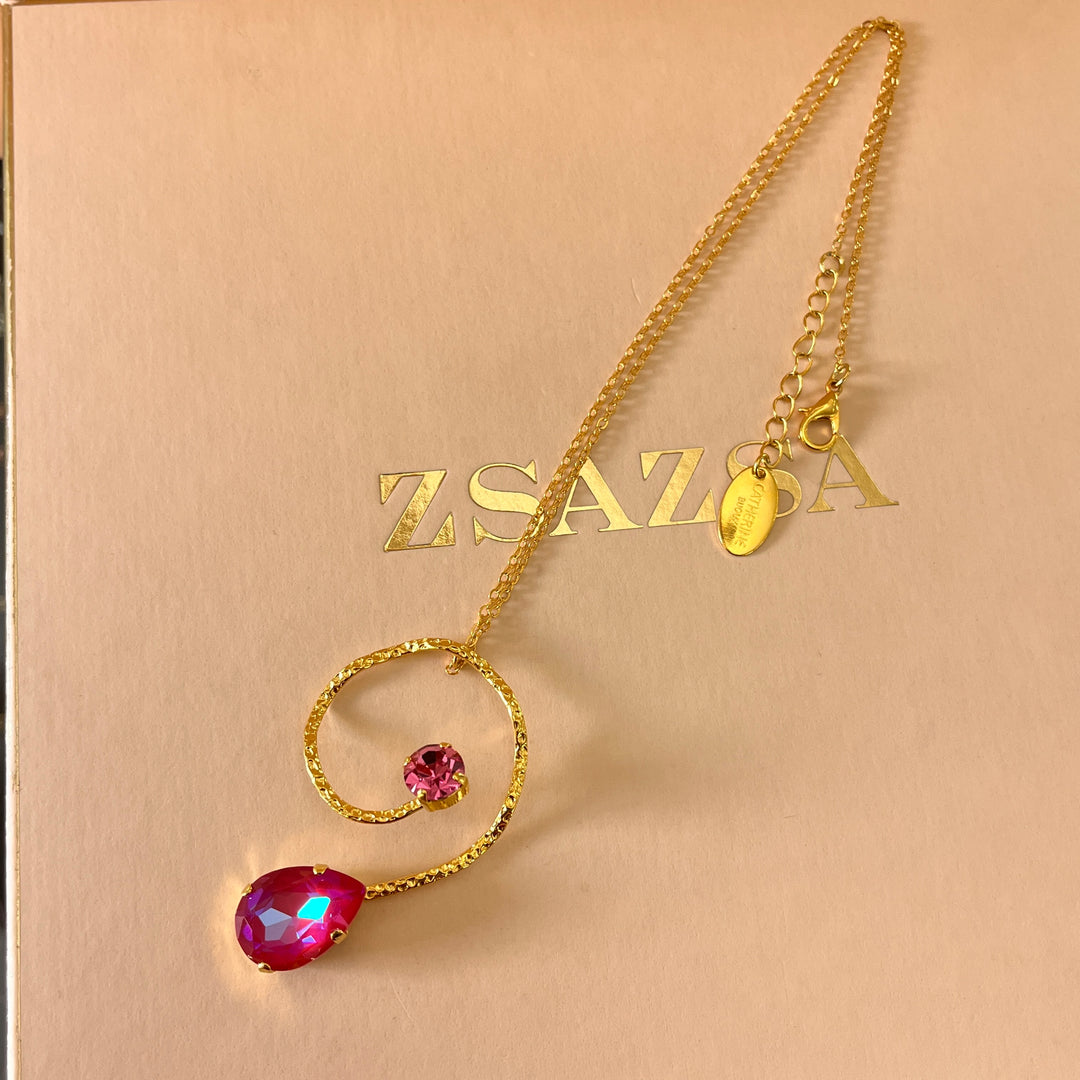 Handmade teardrop Pink and fuchsia Swarovski crystals gold set
