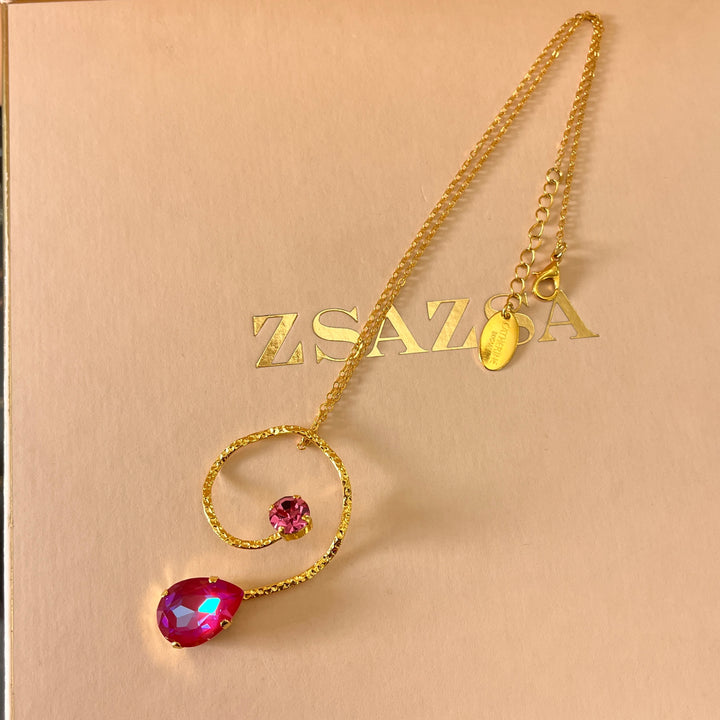 Handmade teardrop Pink and fuchsia Swarovski crystals gold set