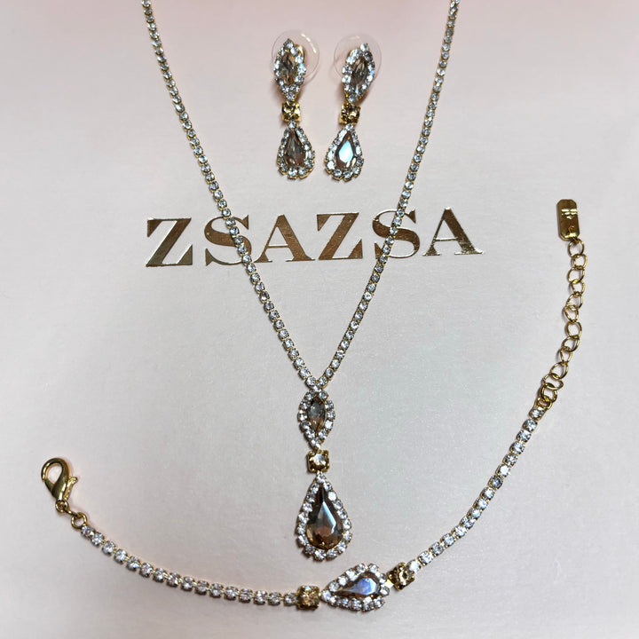 Marquiese and teardrop bronze rhinestone set