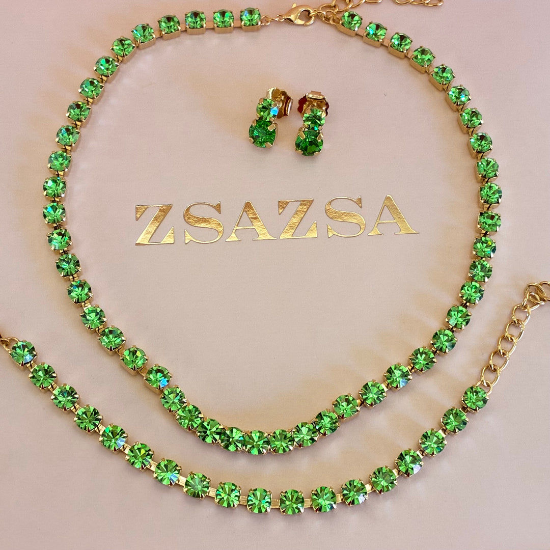 Green Preciosa crystals gold plated set