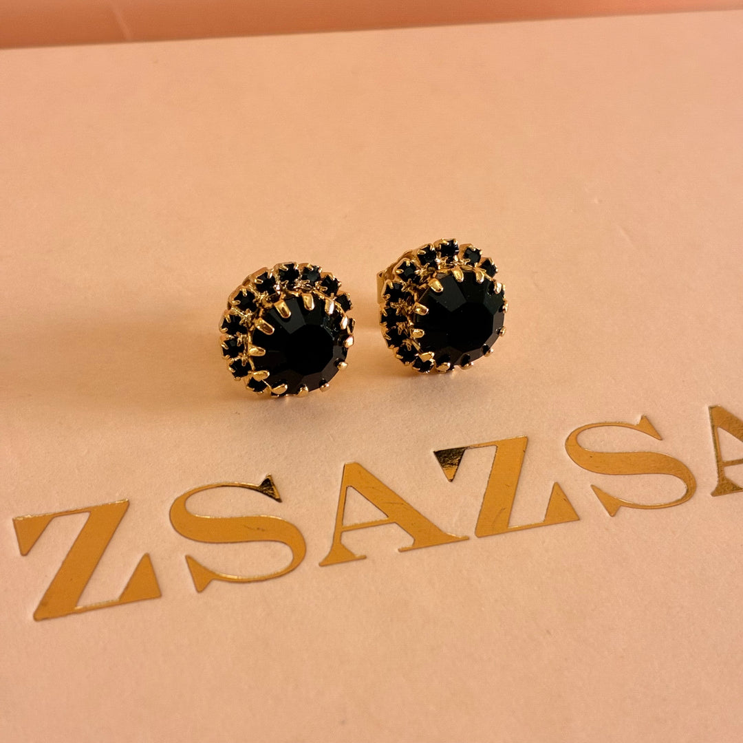 Black Preciosa crystals dainty round set