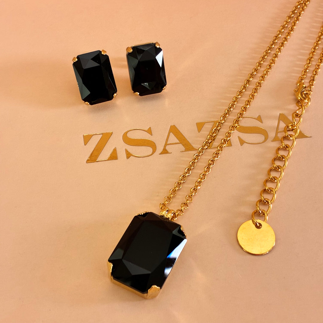 Black rectangular Preciosa crystals set