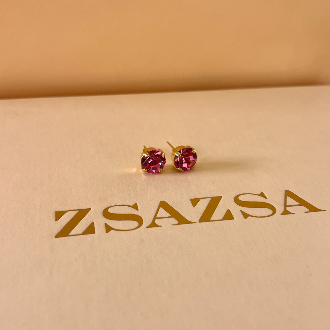 Handmade teardrop Pink and fuchsia Swarovski crystals gold set