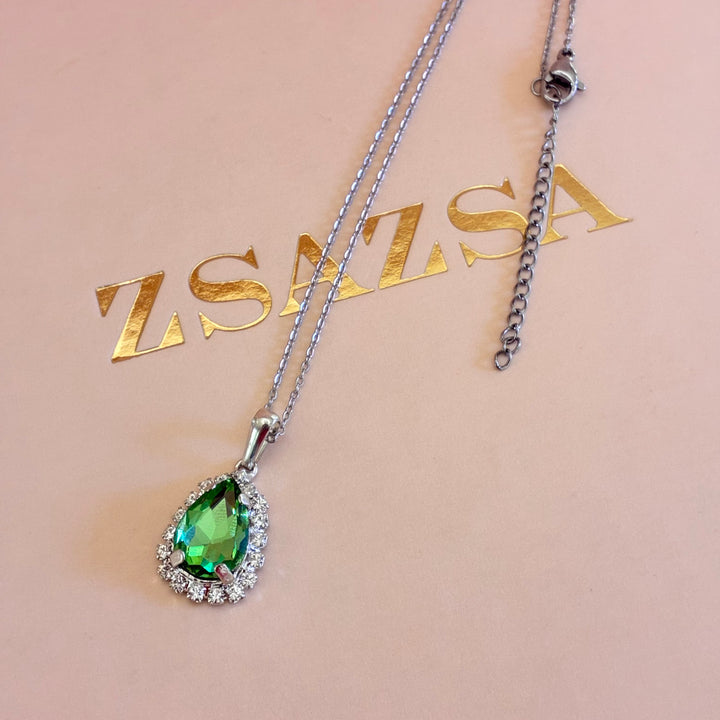 Teardrop green Preciosa crystals silver set