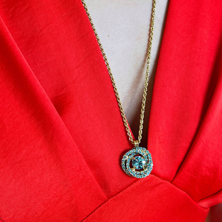 Turquoise preciosa crystals long pendant