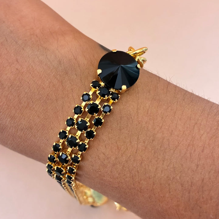 3 Rows black preciosa crystals bracelet