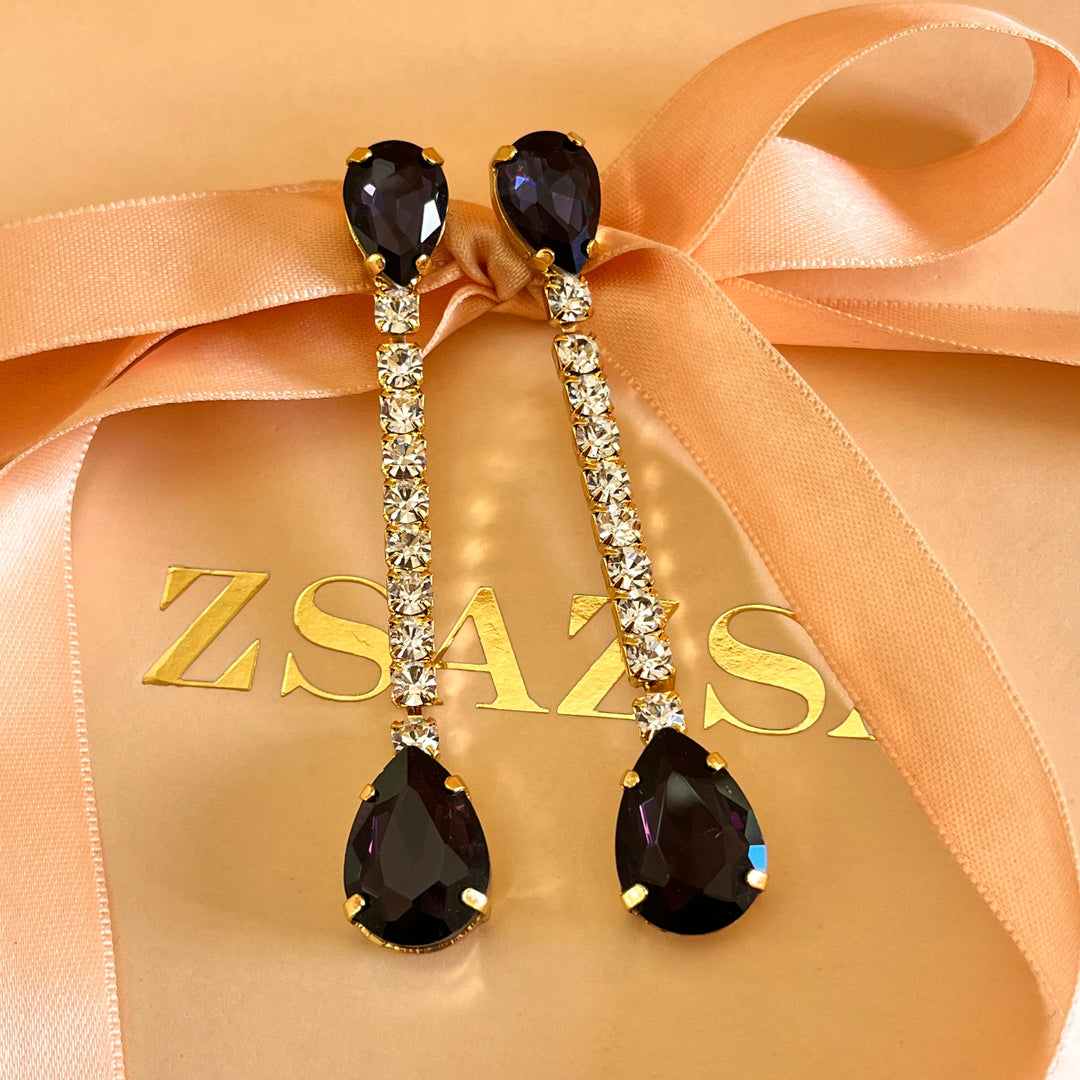 Dark purple teardrop Preciosa crystals set