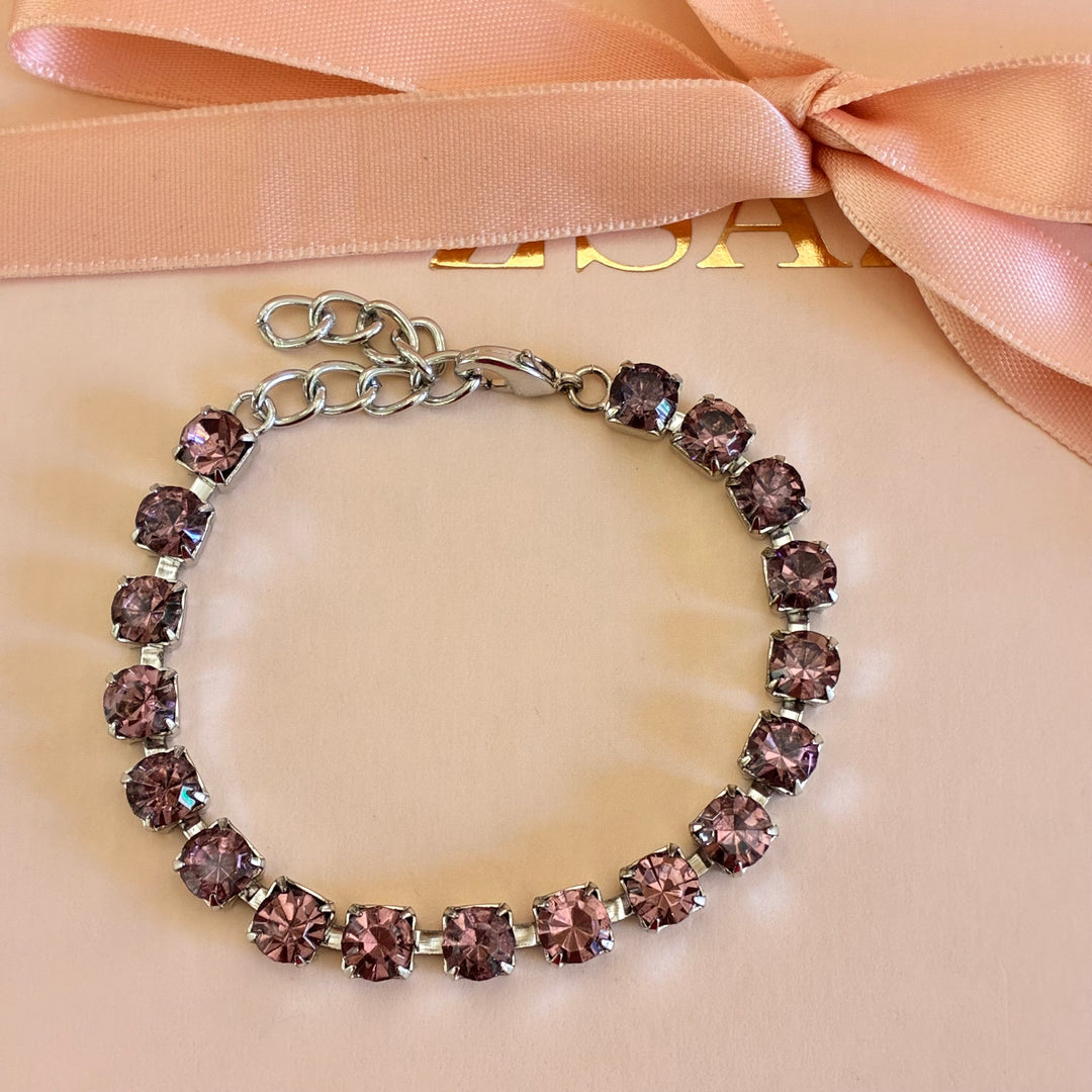 Mauve Swarovski crystals silver bracelet