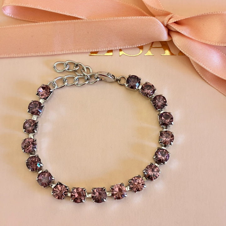 Mauve Swarovski crystals silver bracelet