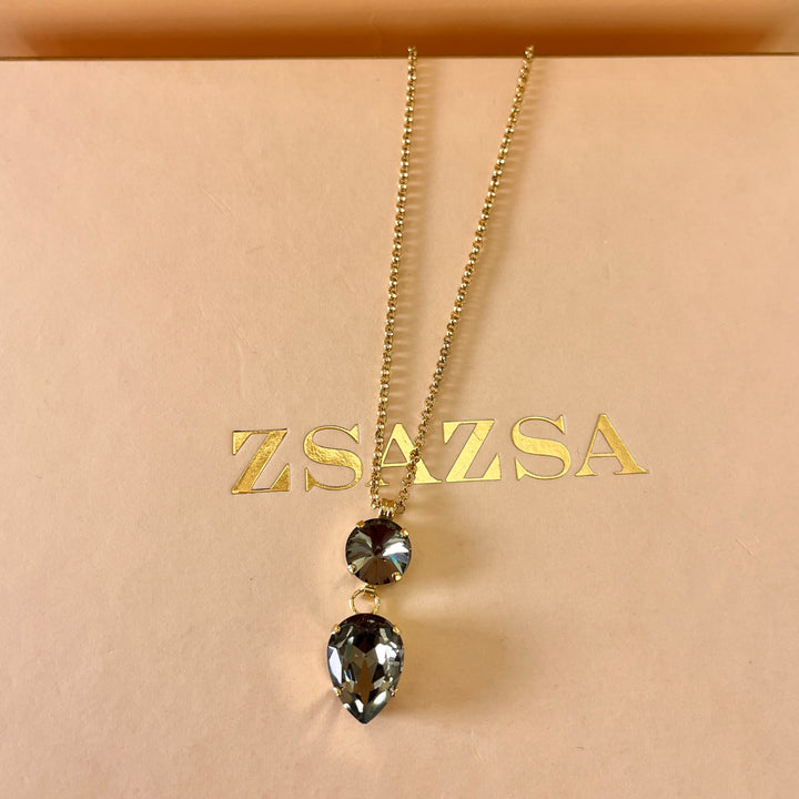 Grey teardrop and round preciosa crystal pendant