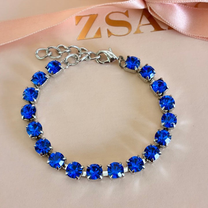 Royal blue Swarovski crystals silver bracelet