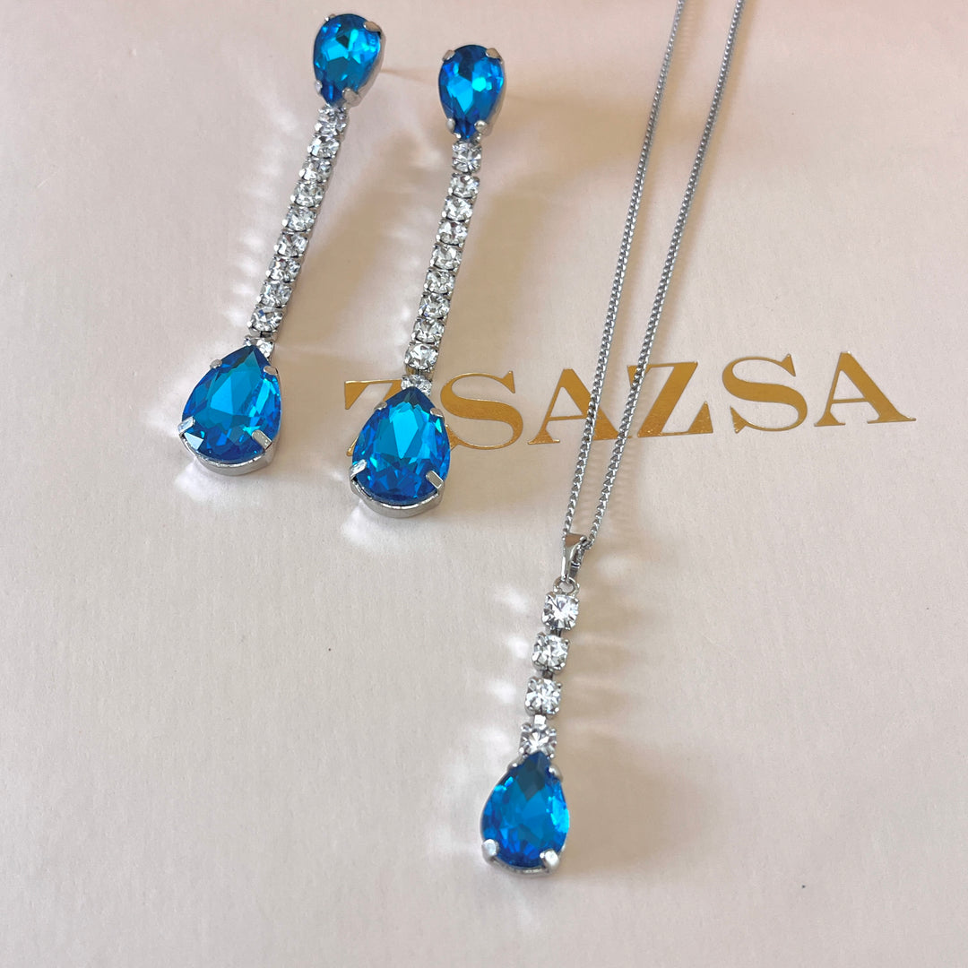 Turquoise teardrop Preciosa crystals set