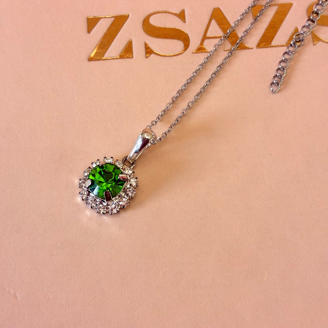 Dainty green Preciosa crystals silver set