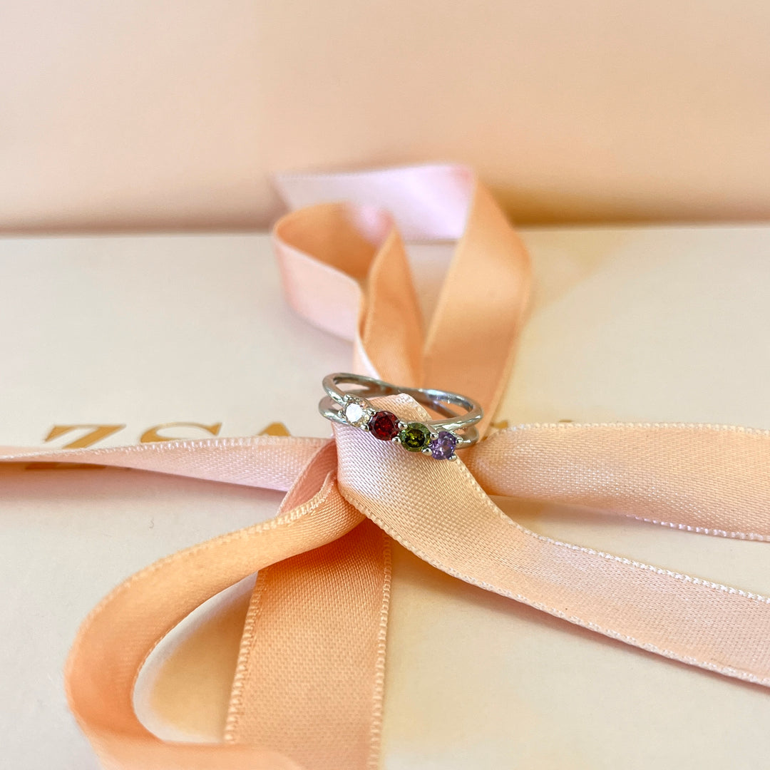 Multicolour zircone twisted ring