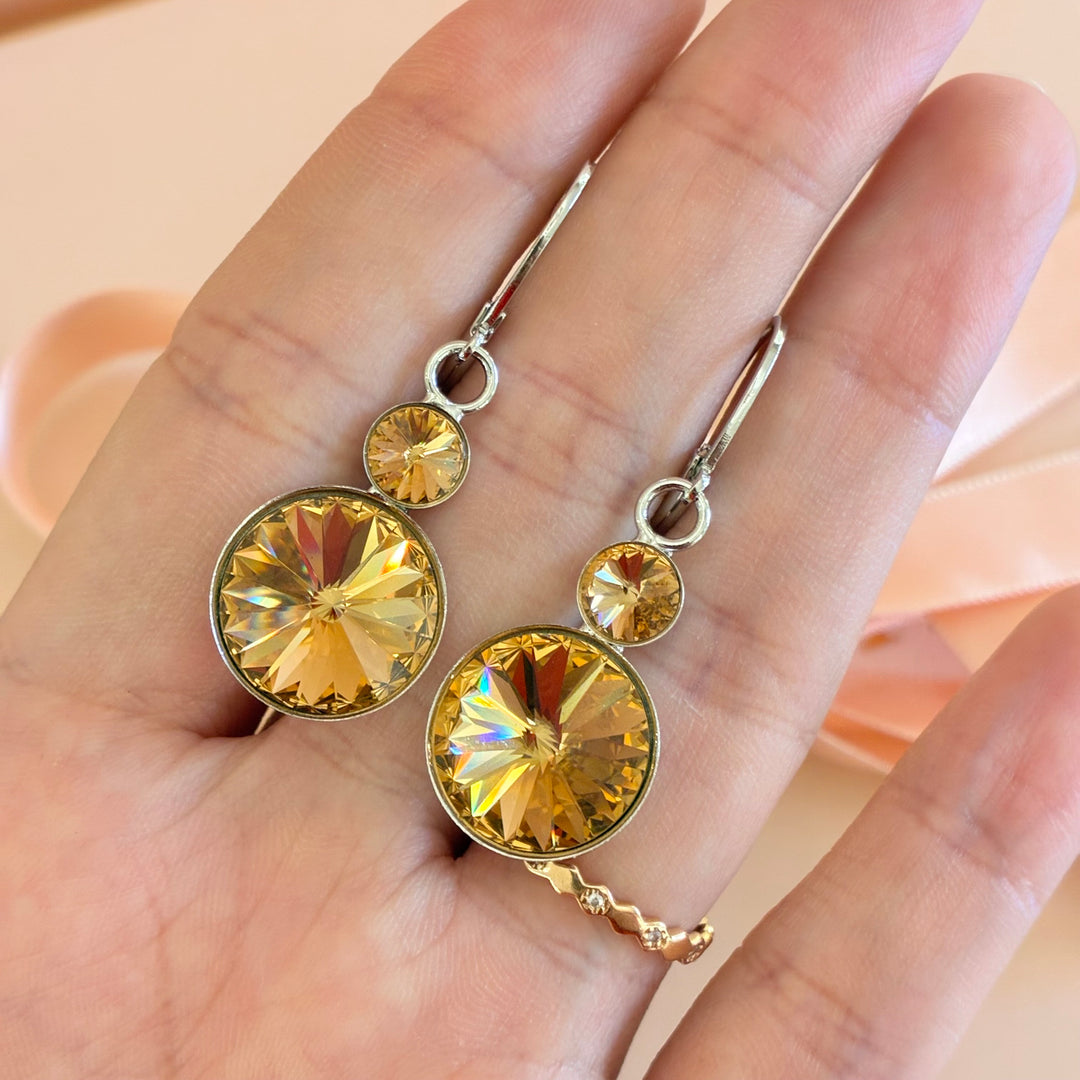 Bronze Swarovski crystals round silver set