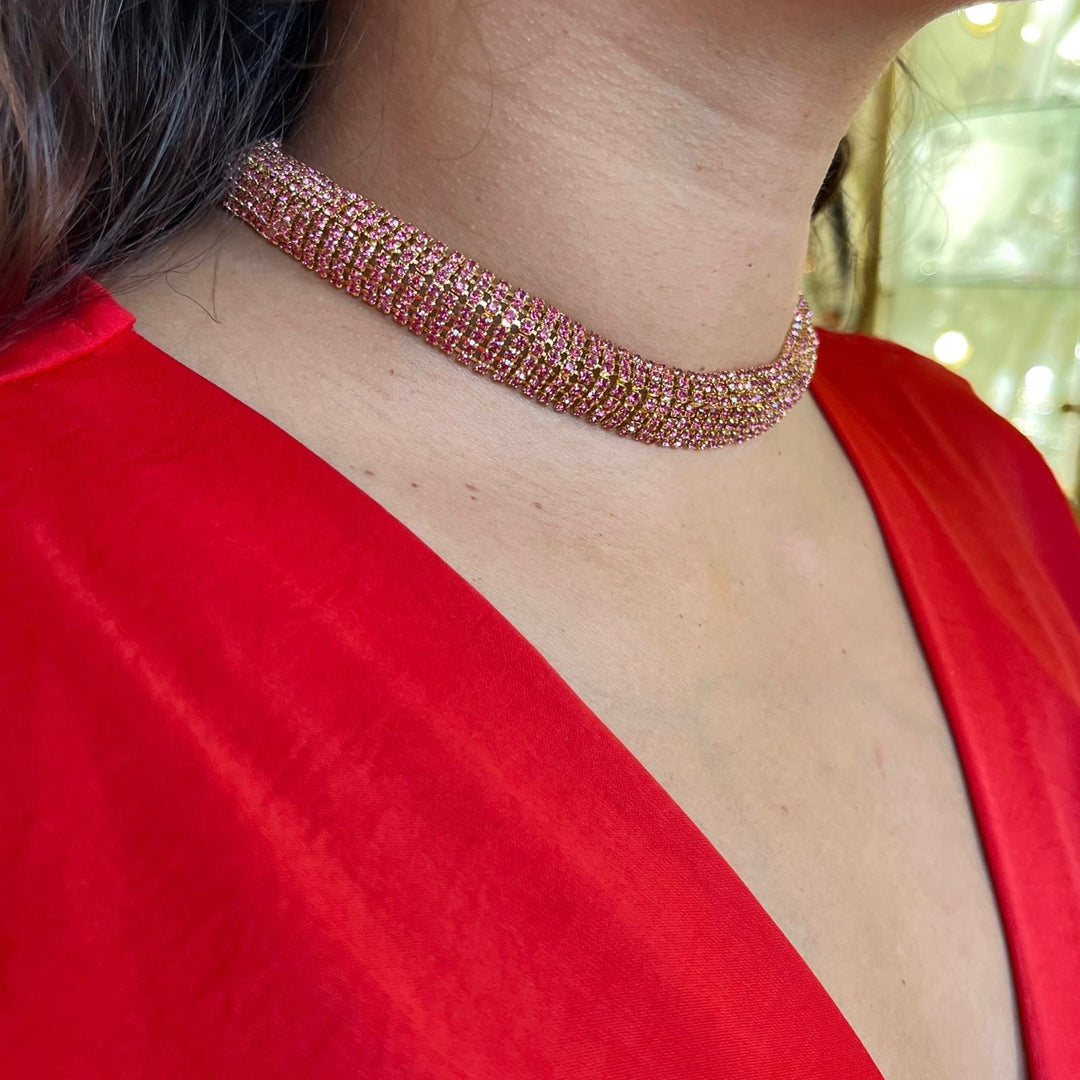 Pink Swarovski crystals choker