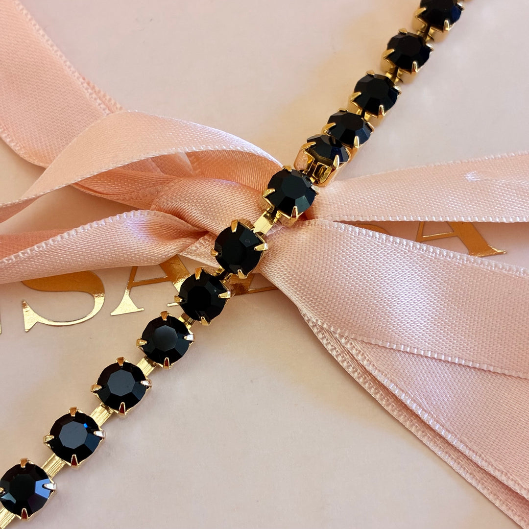 Black Preciosa crystals gold plated bracelet