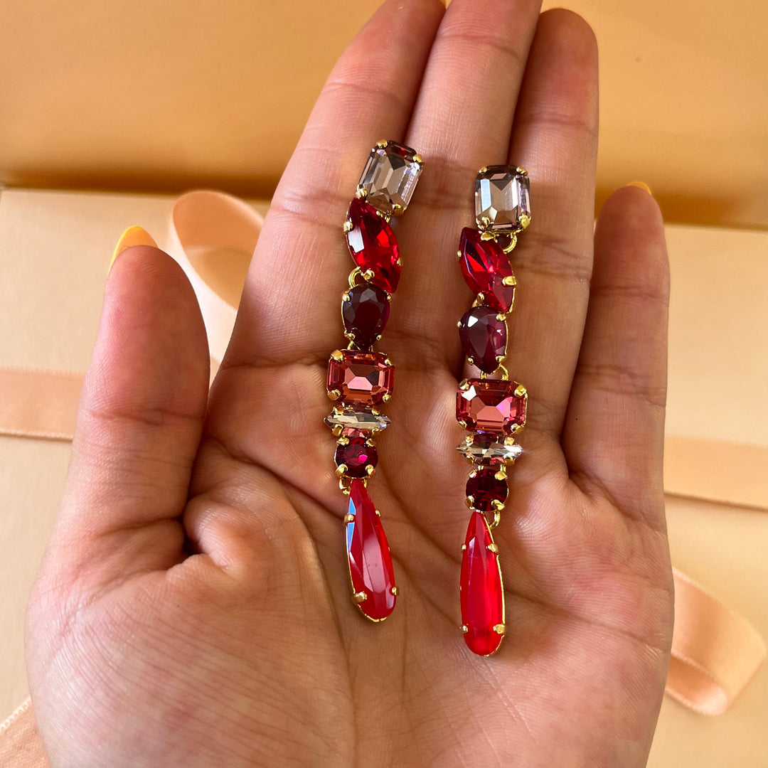 Shade of red Swarovski crystals earrings and bracelet