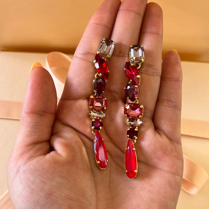 Shade of red Swarovski crystals earrings and bracelet