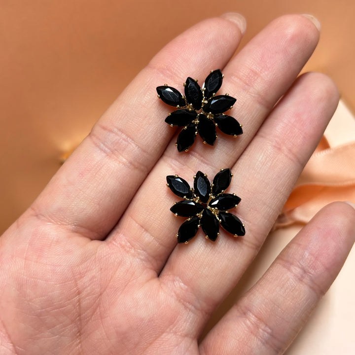 Black marquise rhinestone gold studs