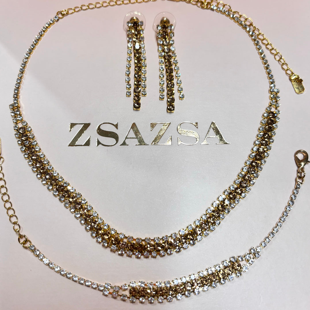 Bronze rhinestone gold plated set