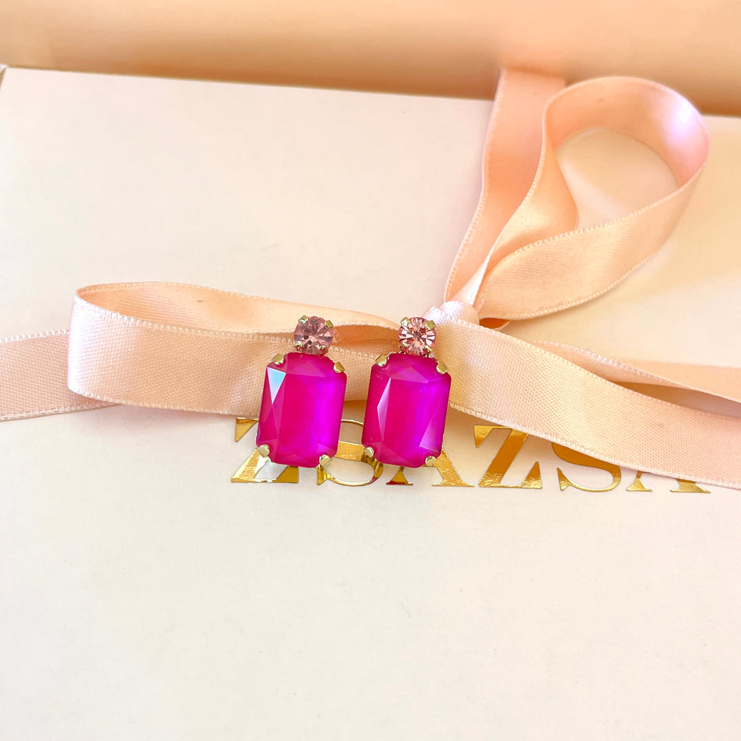 Fuchsia rectangular Swarovski crystals set
