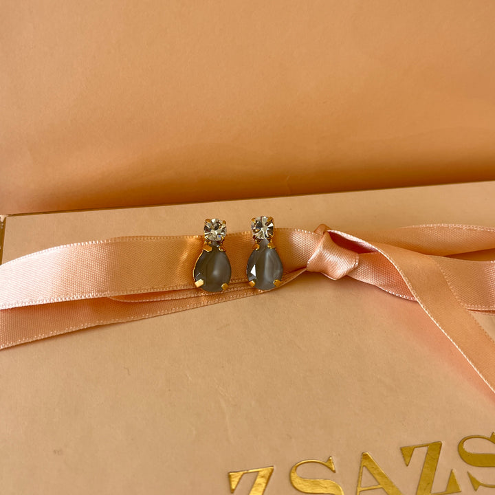 Light grey teardrop preciosa crystals studs