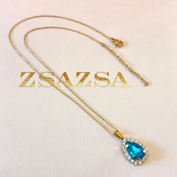 Turquoise teardrop preciosa crystals pendant