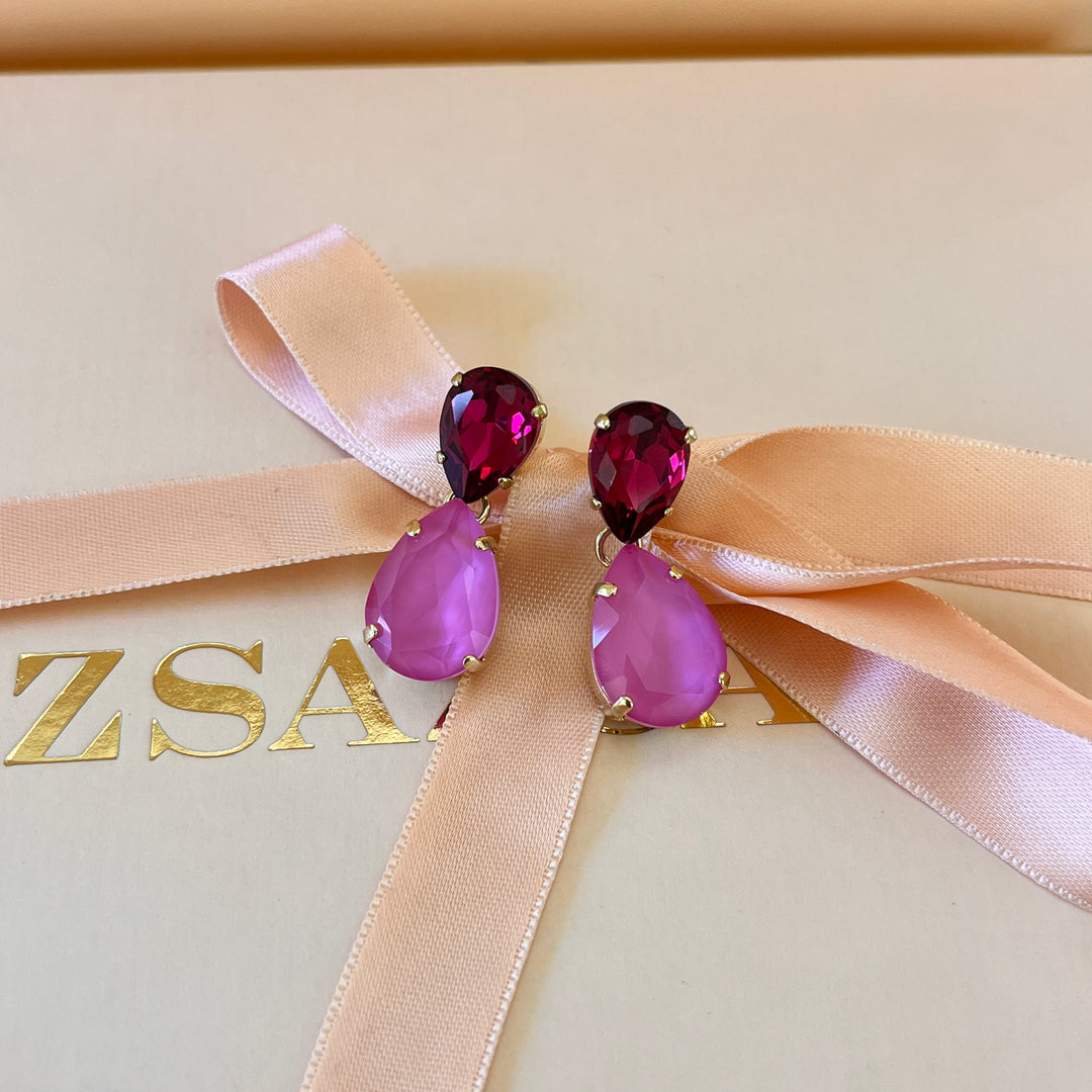 Fuchsia and pink Swarovski crystals earrings