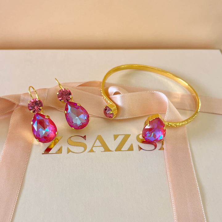 Fuchsia Swarovski crystals hooks and bangle