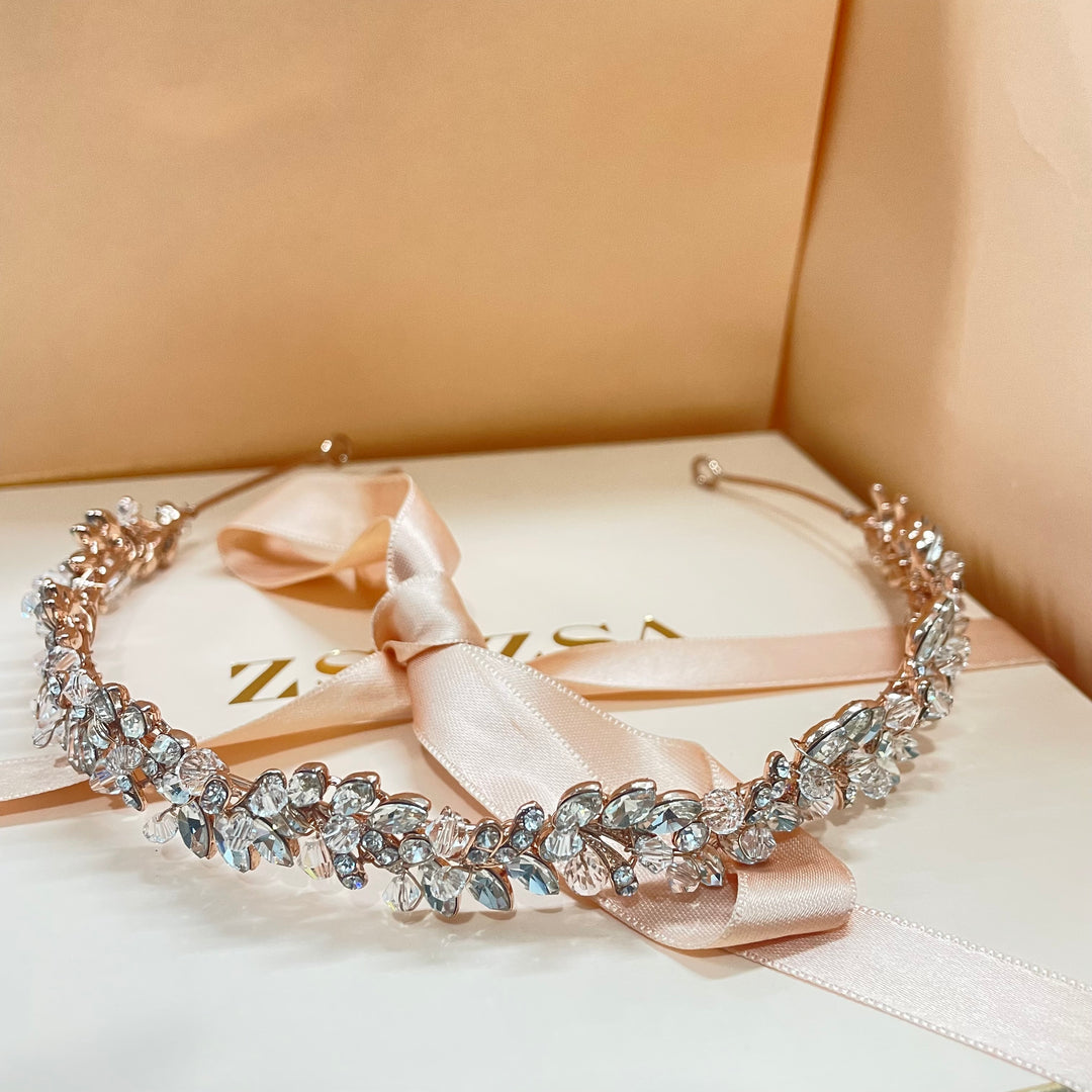 Leaves and crystals rose gold headband