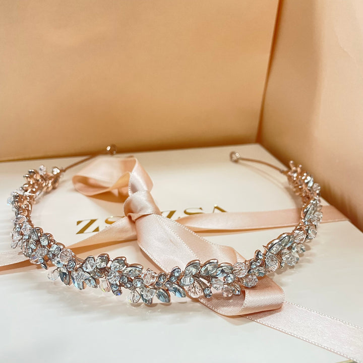 Leaves and crystals rose gold headband