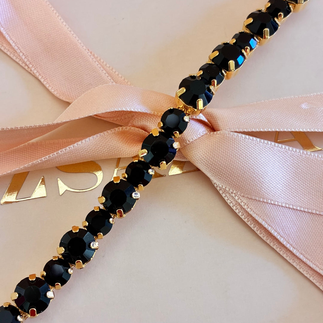 Black Preciosa crystals gold plated bracelet