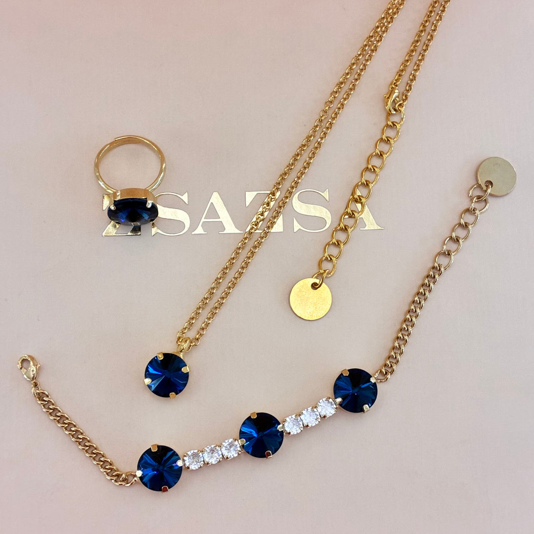 Round navy blue preciosa crystals set