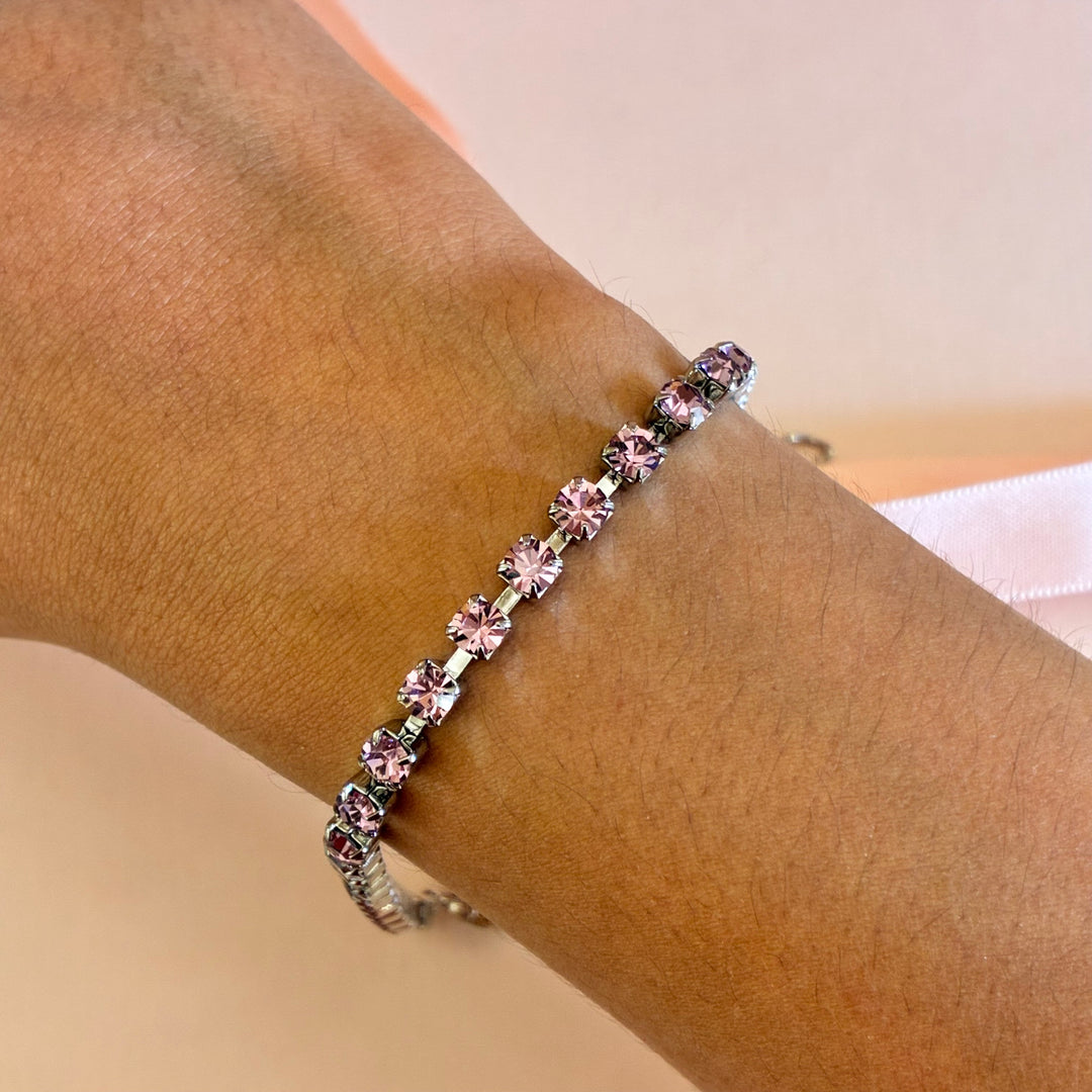 Dainty Mauve Swarovski crystals silver bracelet