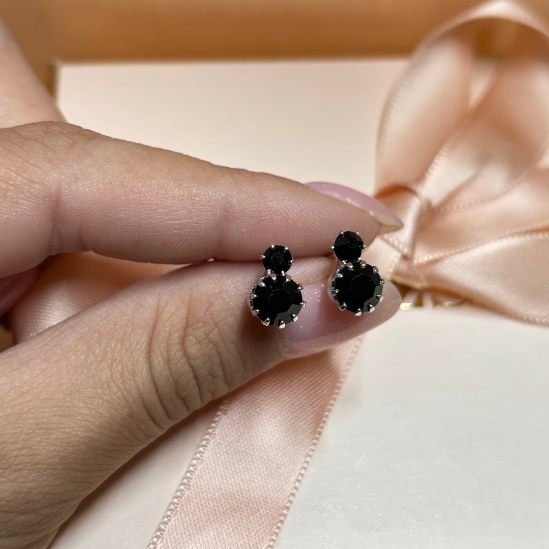 Dainty black rhinestone silver earrings