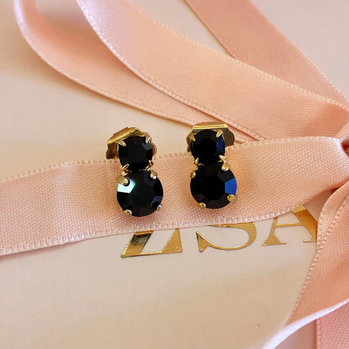 Double round Black Preciosa crystals earrings