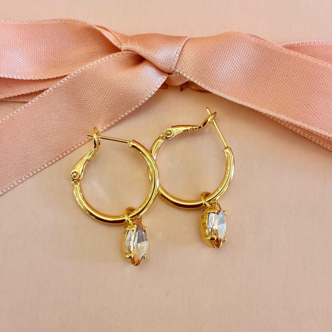 Champagne Swarovski crystals gold plated hoops