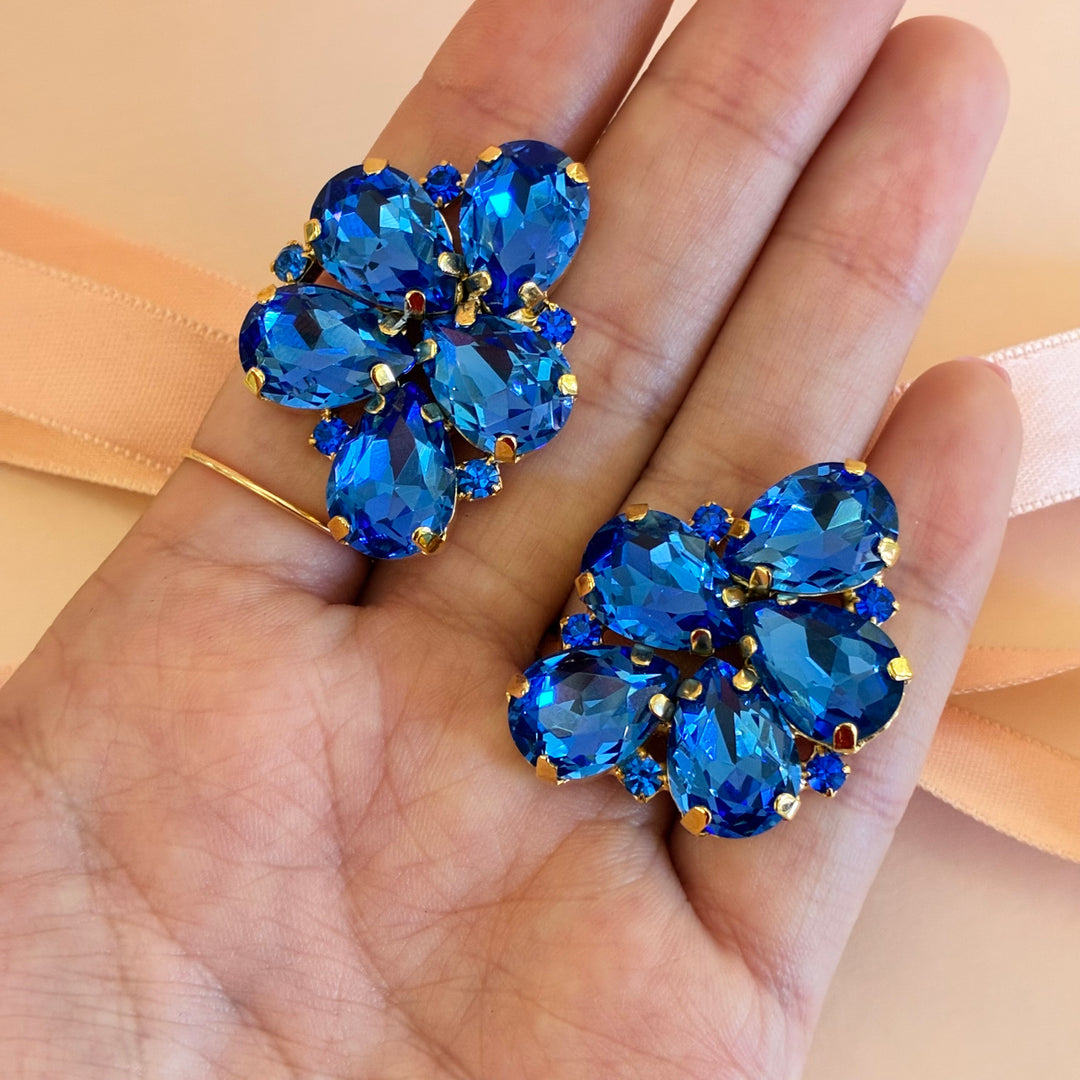 Royal blue Swarovski crystals gold plated set