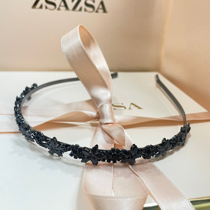 All Black rhinestone flowers headband