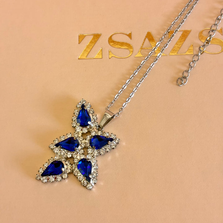 Royal blue Swarovski crystals silver set