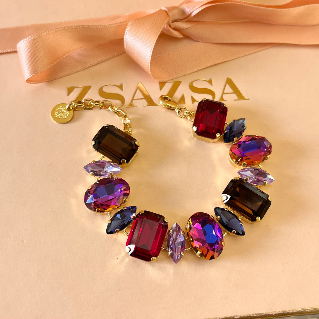 Purple and fuchsia Swarovski crystals earrings and bracelet