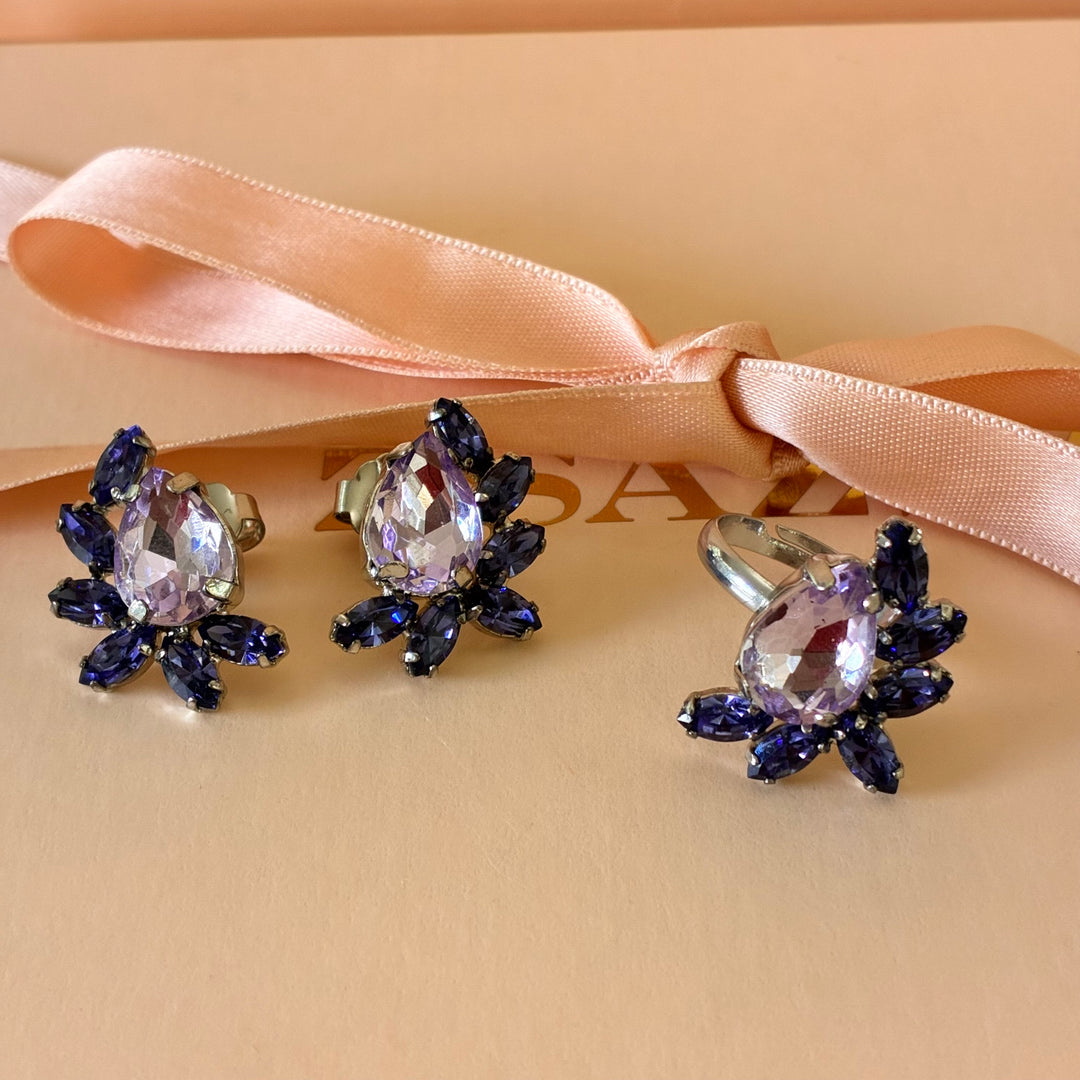 Purple and lilac teardrop silver plated set