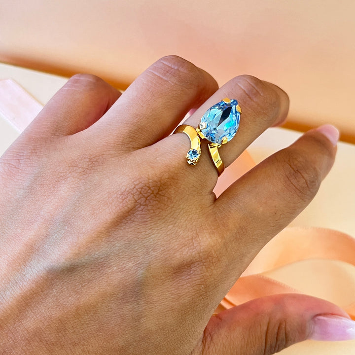 Light blue open Swarovski crystals ring