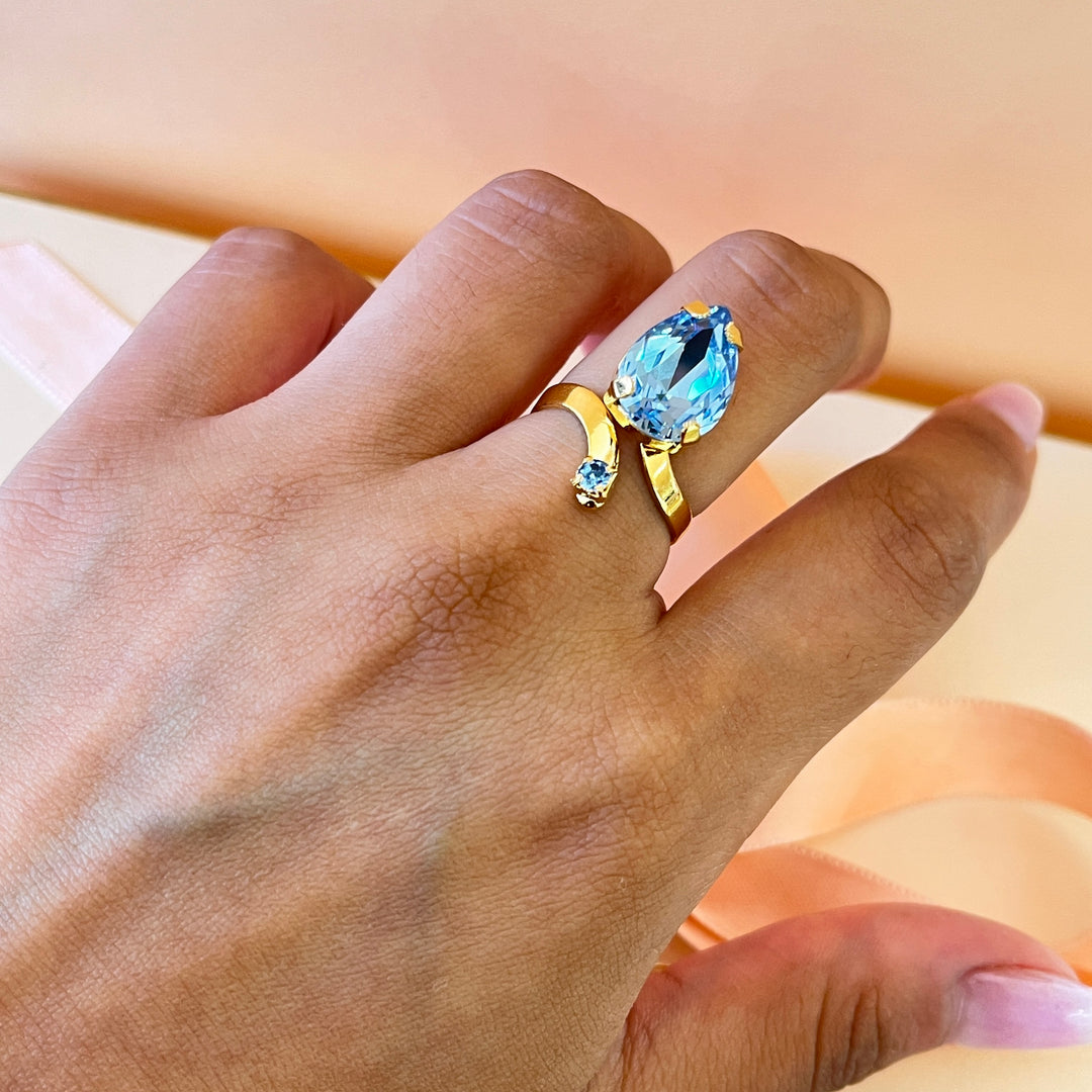 Light blue open Swarovski crystals ring