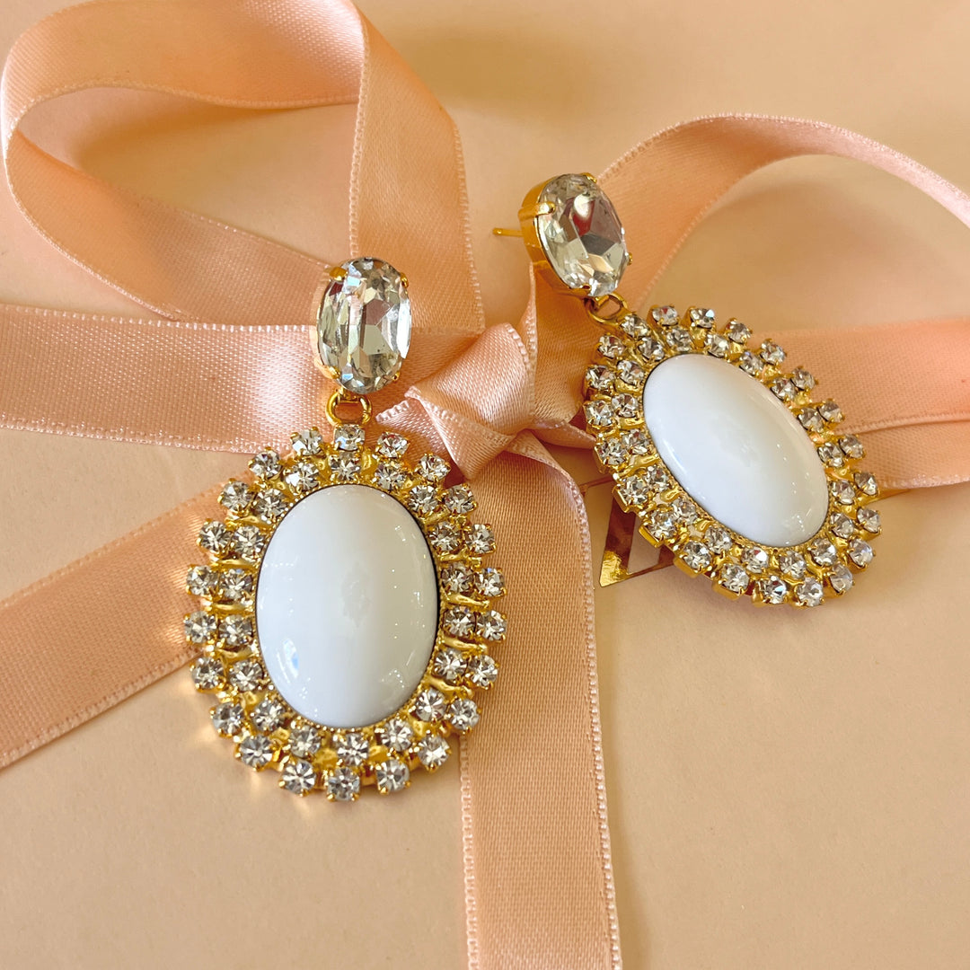 White earrings with Swarovski crystals