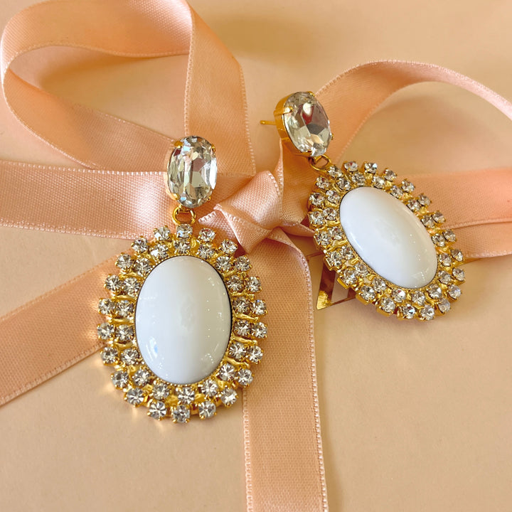 White earrings with Swarovski crystals