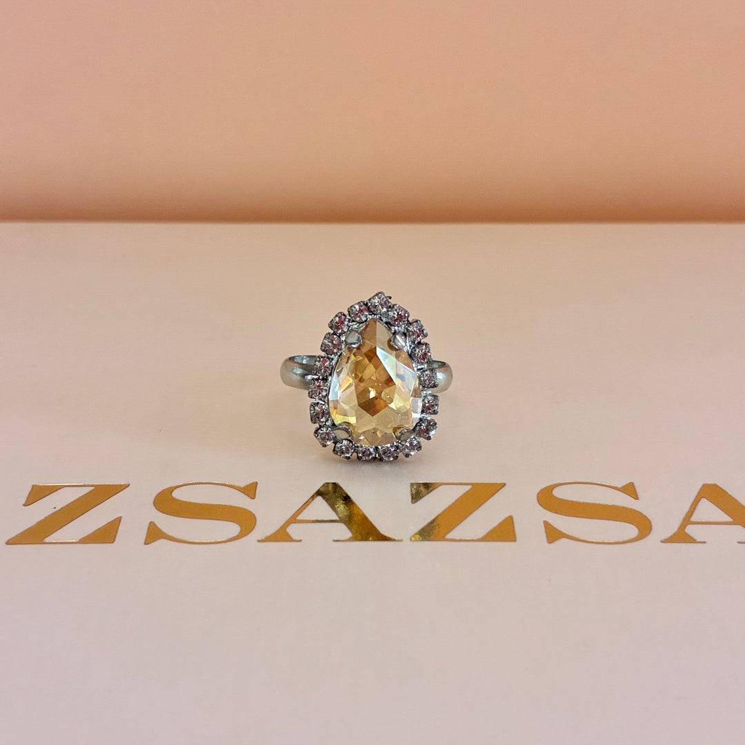 Teardrop Champagne Preciosa crystals silver set