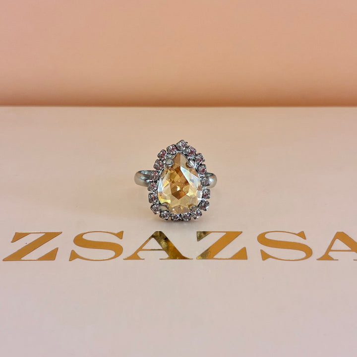 Teardrop Champagne Preciosa crystals silver set