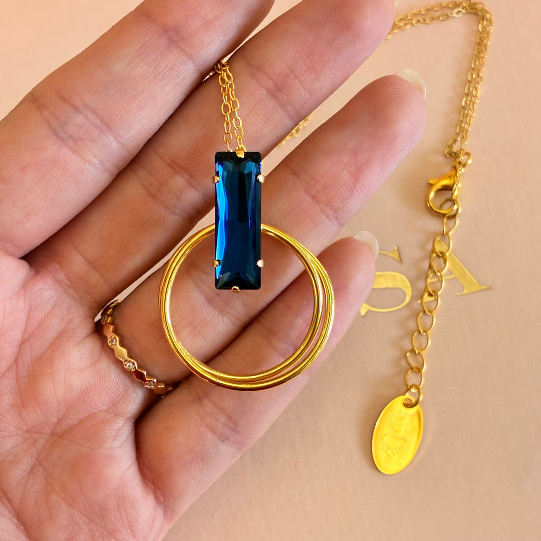 Rectangular navy blue Swarovski crystals pendant